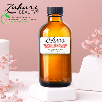 Zuhuri Beauty Hydrating and Anti-Aging Organic Rosewater Treatment Toner with Reusable Cotton Round