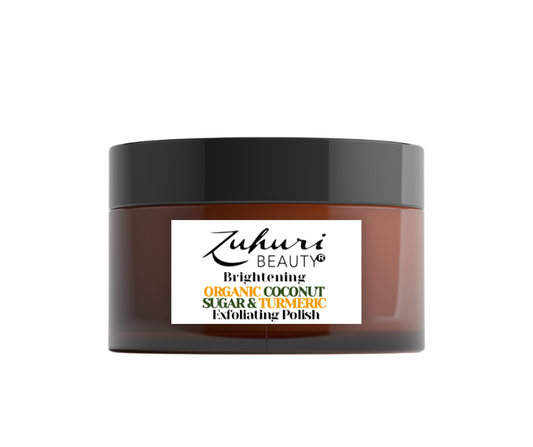 Zuhuri Beauty Organic Coconut Sugar and Turmeric Skin Brightening Exfoliating Polish (Unscented and Scented)  in Compostable Bag or Glass Jar